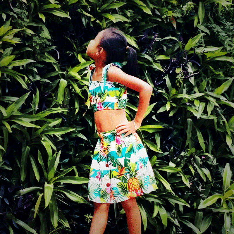 Ensemble petite fille crop et jupe verte tropicale Goddess Majesty