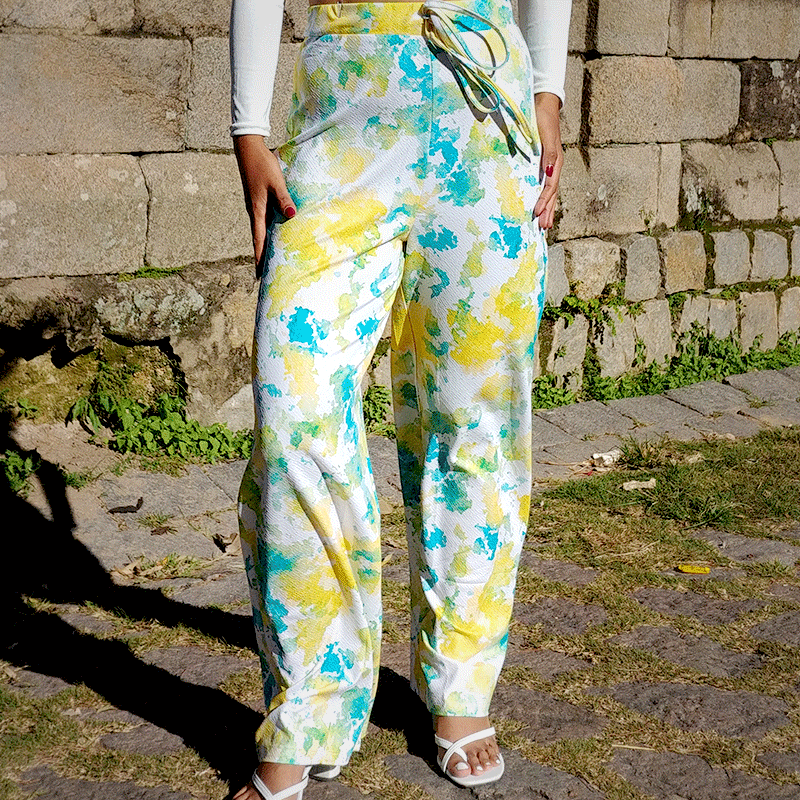 Pantalon décontracté imprimé jaune