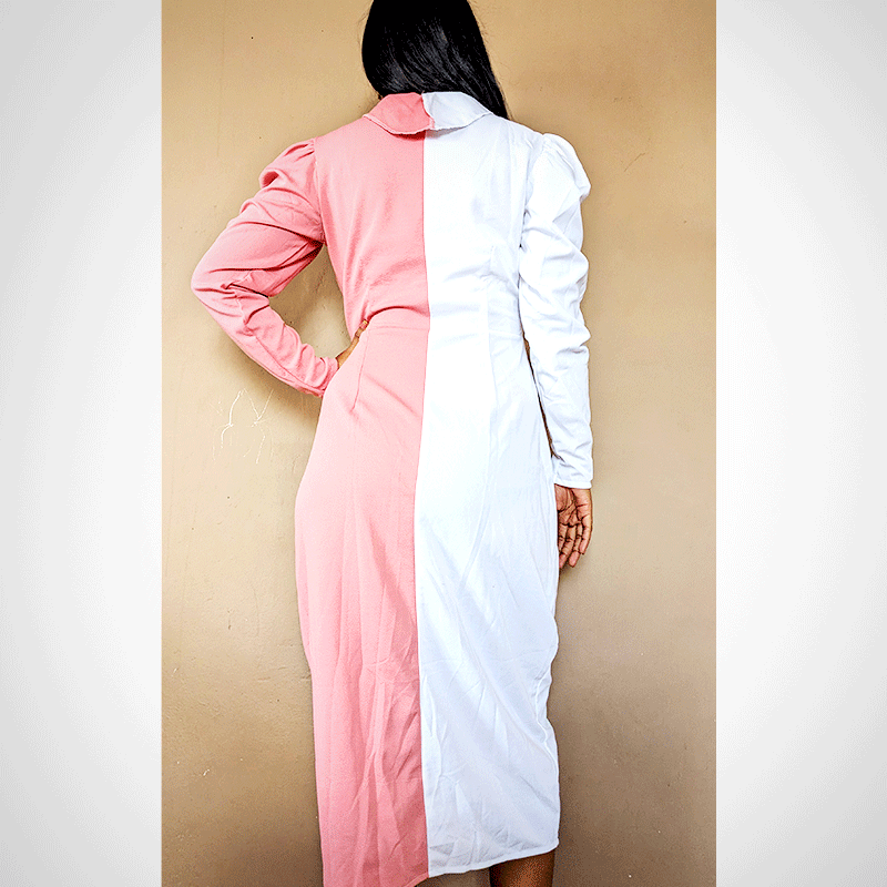 Robe à deux tons rose et blanc