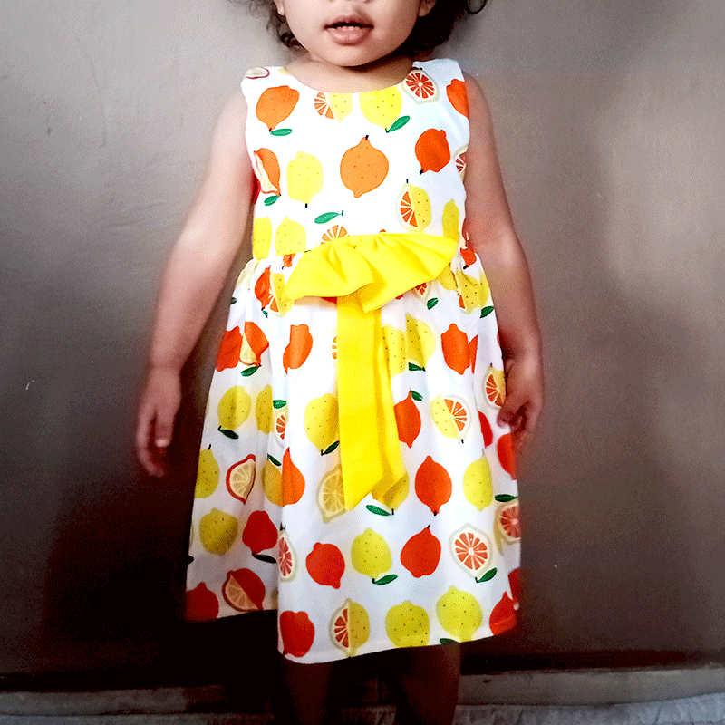 Robe petite fille sans manche jaune orange petite fille