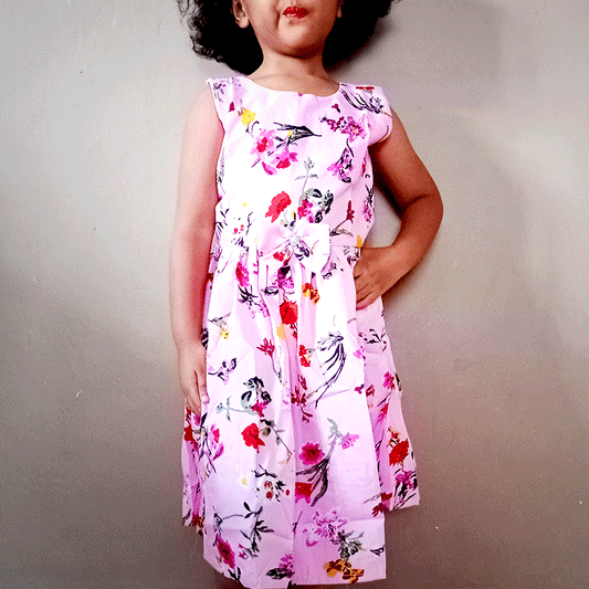 Robe sans manche petite fille motif fleuri rose