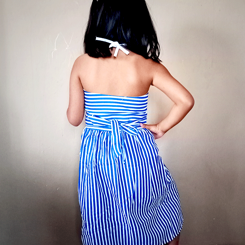 Robe petite fille rayée à bretelle bleu