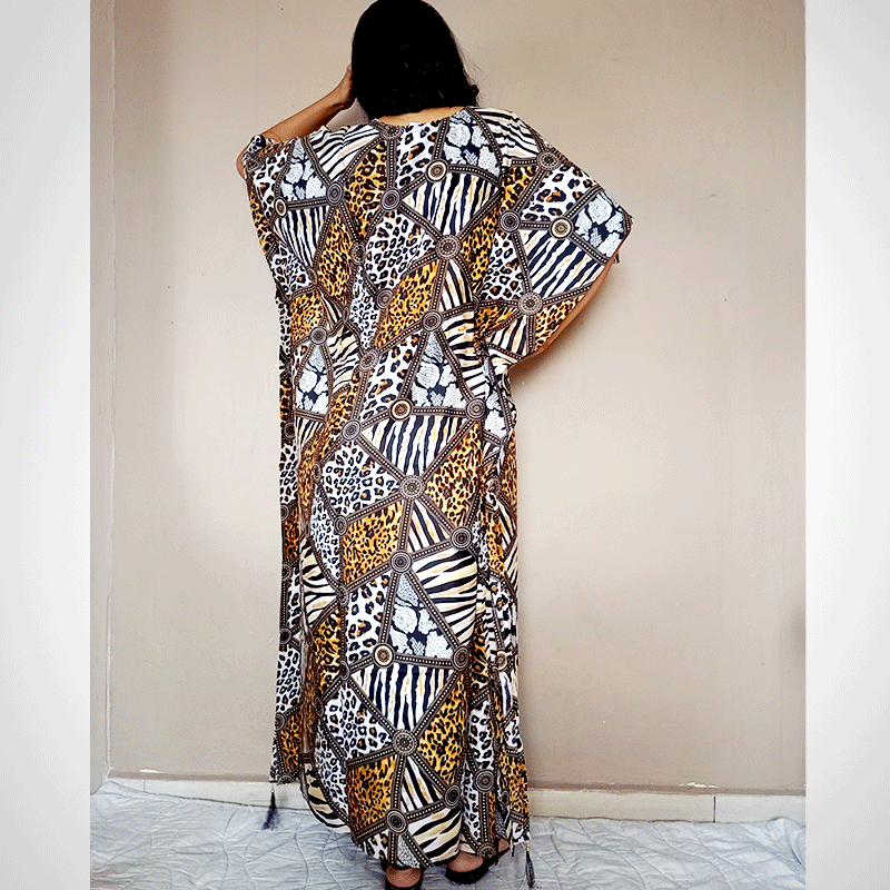 Robe Kaftan motif léopard