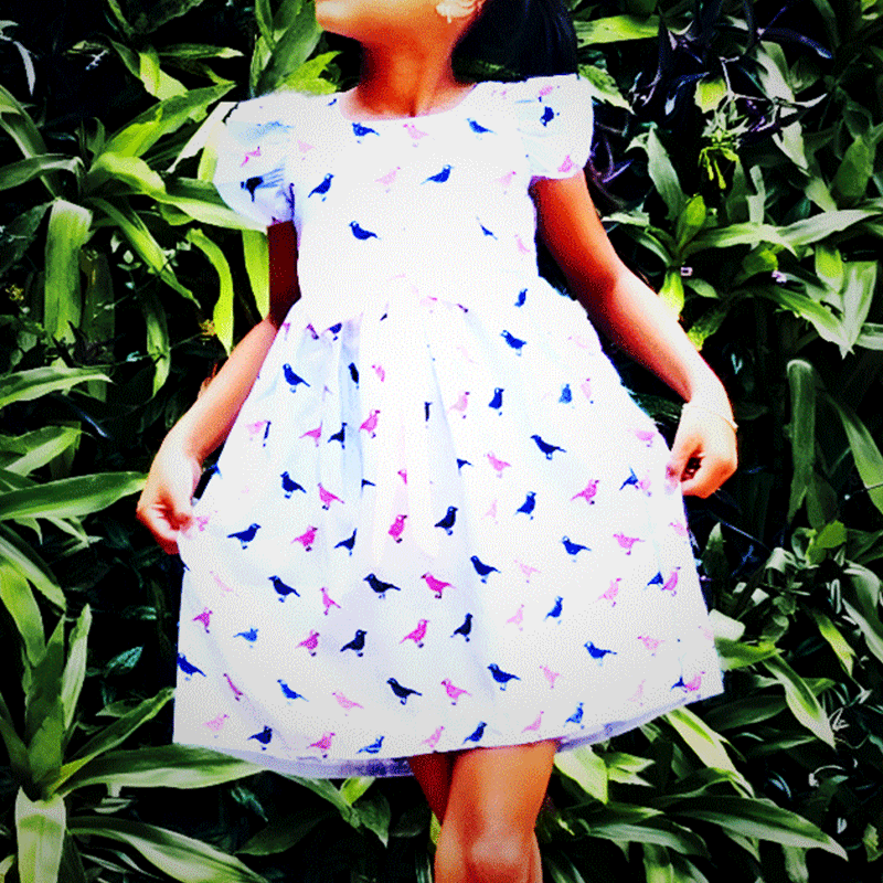 Robe petite fille bleu ciel petite fille oiseaux